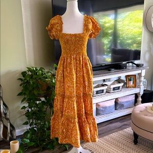 Floral Orange Midi Dress